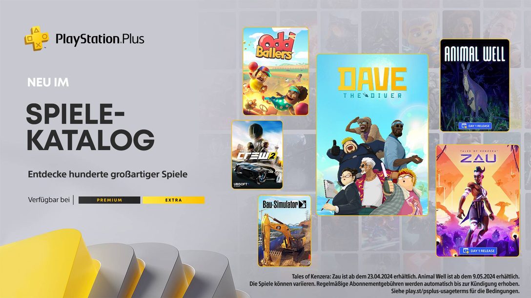 PlayStation Plus-Spielekatalog für April 2024: Dave the Diver, Tales of Kenzera: Zau, The Crew 2 und mehr