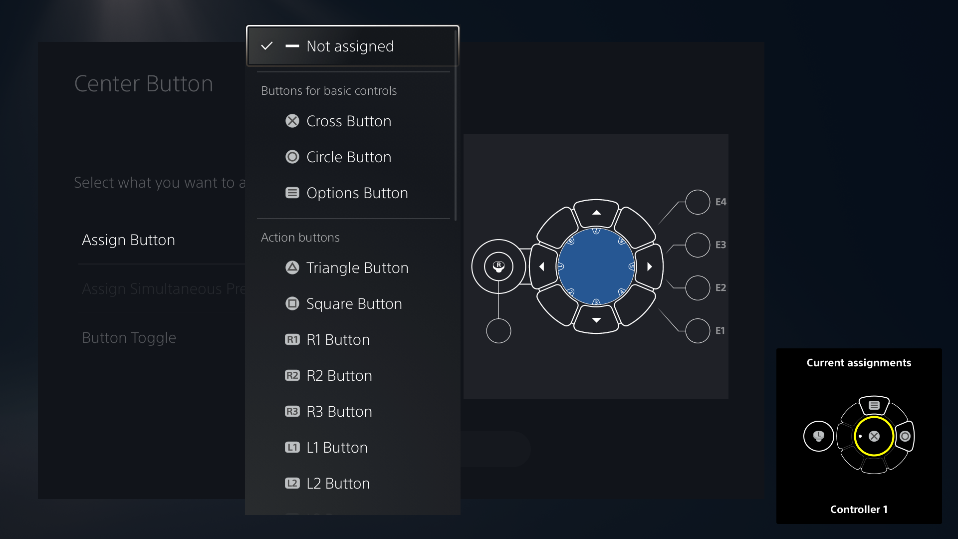  "Abbildung der Benutzeroberfläche des Access Controllers mit Auswahlmöglichkeiten für die Tastenbelegung"